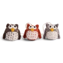 En Gry & Sif 3er Set Mini Eulen 3cm, Filz natur